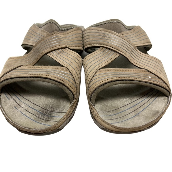 MERRELL BUNGEE Tan Genuine Leather Suede Slides Flip Flops Sandals Sporty sz 7 - Picture 2 of 16